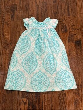 Girls Boutique Blue Damask Floral Long Dress Le Za Me 100% Cotton Size 6